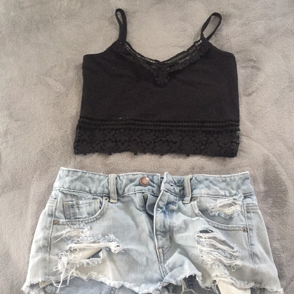Black Floral Crop Top